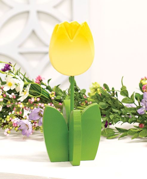 Picture of Yellow Wooden Dimensional Tulip Sitter