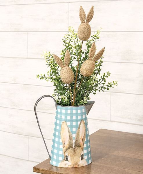 Picture of Blue & White Gingham Check Peeking Bunny Metal Pitcher