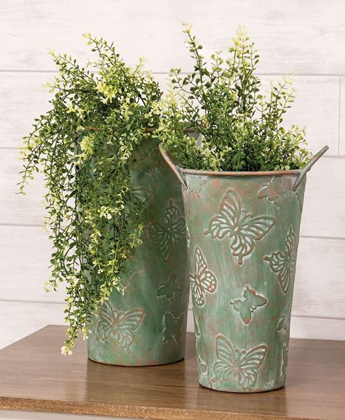 Picture of Green Copper Finish Butterfly Embossed French Buckets, 2/Set