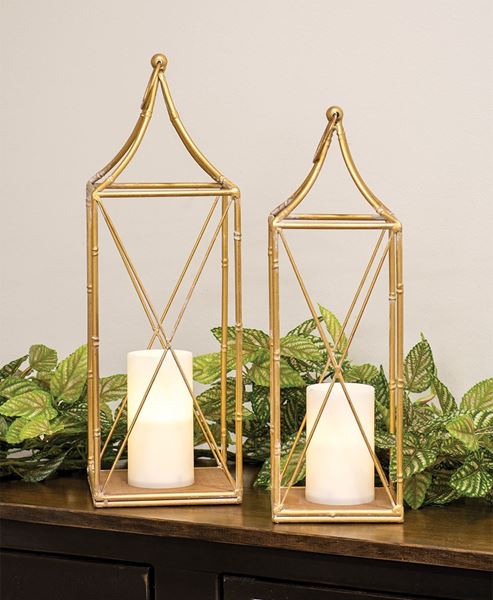 Picture of Distressed Golden Metal Open Air Lanterns, 2/Set