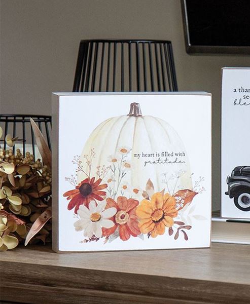 Picture of Heart Is Filled Pumpkin Floral Box Sign