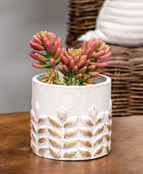 Picture of Gold Distressed White Wheat Embossed Cement Planter