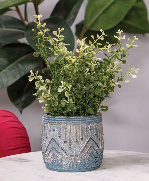 Picture of Distressed Blue Aztec Embossed Cement Planter