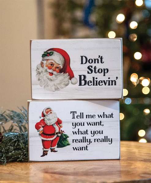 Picture of Don't Stop Believin Santa Block Sign, 2/Set