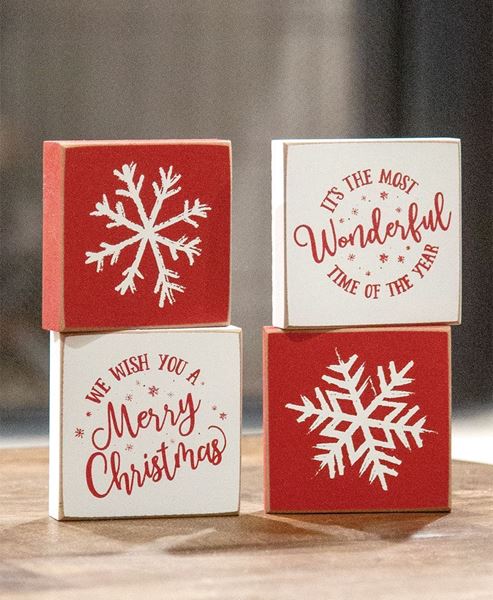 Picture of Merry Christmas/Snowflake Square Block, 4/Set