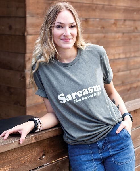 Picture of Sarcasm Now Served Daily T-Shirt, Heather Military Green