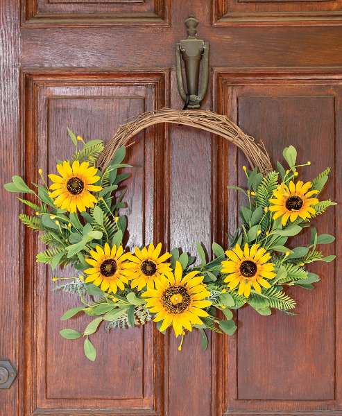 Picture of Black-Eyed Susan, Pip, & Greens Twig Half Wreath