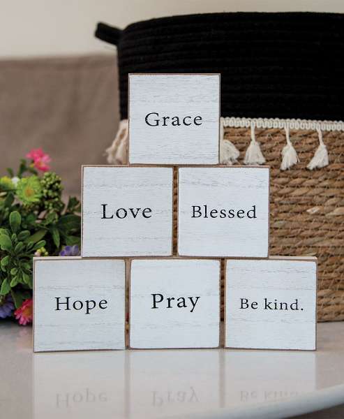 Picture of Inspirational Faith Word White Wooden Square Block, 6/Set