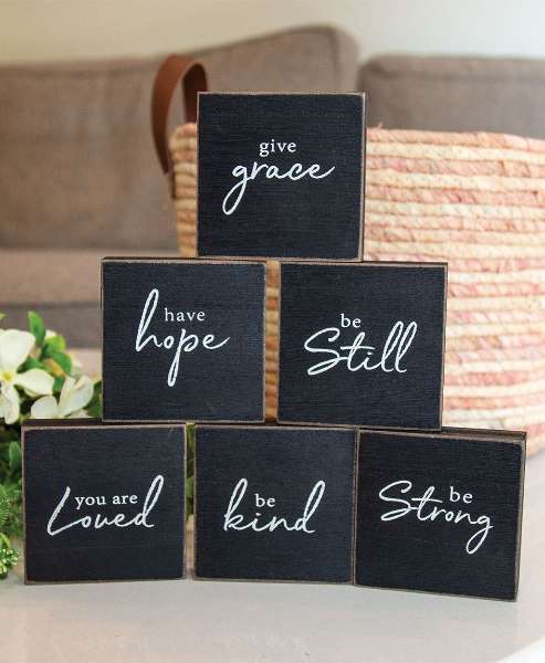 Picture of Inspirational Hope Words Black Wooden Square Block, 6/Set