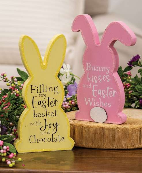 Picture of Bunny Kisses/Joy and Chocolate Wooden Bunny Sitter, 2/Set