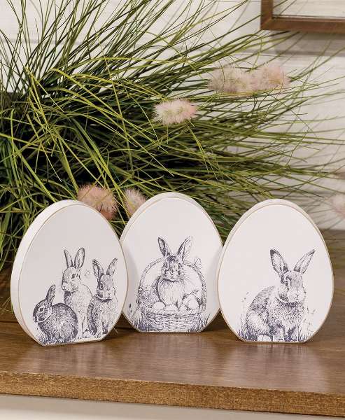 Picture of Easter Bunny Sketch Wooden Egg Block, 3/Set