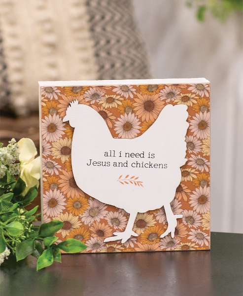 Picture of Jesus and Chickens Floral Layered Box Sign