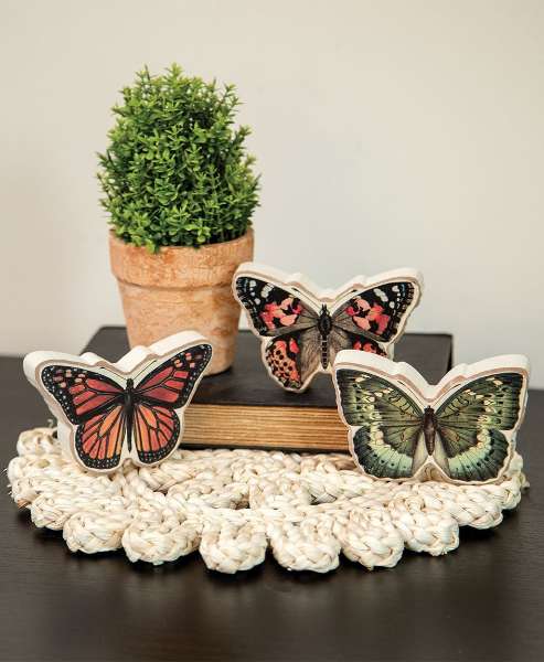 Picture of Watercolor Chunky Wood Butterfly Sitter, 3/Set