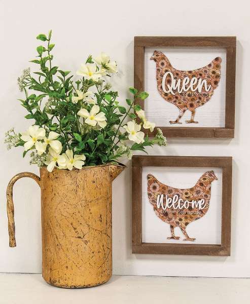 Picture of Queen Floral Chicken Framed Sign