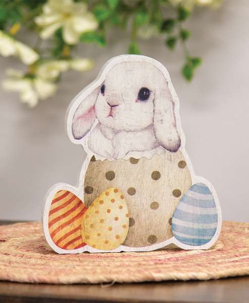 Picture of White Dotted Chunky Hatching Baby Easter Bunny Sitter