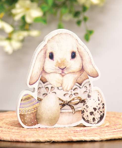 Picture of White Floral Chunky Hatching Baby Easter Bunny Sitter