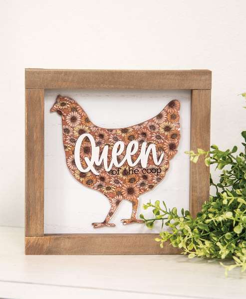 Picture of Queen Floral Chicken Framed Sign